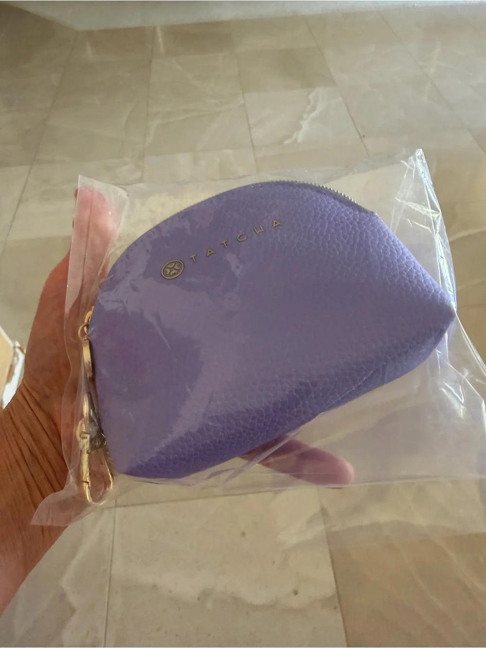 TWO Tatcha Lavender Pebbled Faux Leather Small Cosmetic Pouches